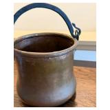 Vintage Copper Pot with Iron Handle, 6.25 Inches Tall