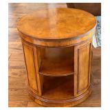 Round Wood Side Table with Shelving, Made in Great Britain