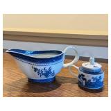 Mottahedeh Blue Canton Gravy Server and Mustard PotÂ 