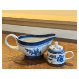 Mottahedeh Blue Canton Gravy Server and Mustard PotÂ 