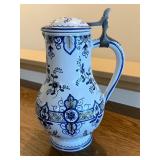 Hand Painted French Ceramic Beer Stein with Lid, 9.5 Inches Tall