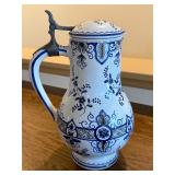 Hand Painted French Ceramic Beer Stein with Lid, 9.5 Inches Tall