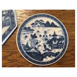 Set of 2 Mottahedeh Historic Charleston Blue and White Porcelain Trivets, 5-Inch and 6-Inch