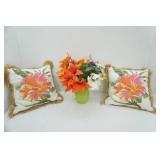 Throw Pillows, Artificial Flowers & Glass Vase Throw Pillows, Artificial Flowers & Glass Vase