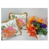 Throw Pillows, Artificial Flowers & Glass Vase Throw Pillows, Artificial Flowers & Glass Vase