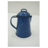 Small Blue Enamelware Coffee Pot with lid 5.5" tall Small Blue Enamelware Coffee Pot with lid 5.5" tall