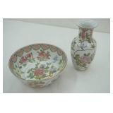 Hand Painted Porcelain Vase & Bowl by Nora Fenton Hand Painted Porcelain Vase & Bowl by Nora Fenton