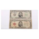 1928 & 1934 US 5 Dollar Note