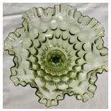 Vintage Fenton Collection - Colonial Pink Thumbprint Footed Compote 6" Wide , Green Thumbprint Ruffled Compote 8" Wide and Hobnail Blue Cat Head Shoe