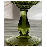 Vintage Fenton Collection - Colonial Pink Thumbprint Footed Compote 6" Wide , Green Thumbprint Ruffled Compote 8" Wide and Hobnail Blue Cat Head Shoe