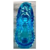 Vintage Fenton Collection - Colonial Pink Thumbprint Footed Compote 6" Wide , Green Thumbprint Ruffled Compote 8" Wide and Hobnail Blue Cat Head Shoe