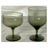 Mid Century Modern Smokey Brown Glasses - 7 Wine and 6 Sorbet