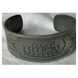Vintage Norwegian Rock Carvng Pewter Cuff Bracelet Made in Norway