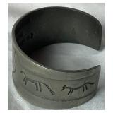 Vintage Norwegian Rock Carvng Pewter Cuff Bracelet Made in Norway