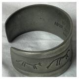 Vintage Norwegian Rock Carvng Pewter Cuff Bracelet Made in Norway