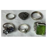 Six .925 Sterling Silver Rings