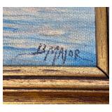 Original Gold-Framed Oil Painting by B. Major - Fishing Boat Landscape 13.5" x 11.5"