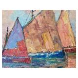 Original Gold-Framed Oil Painting by B. Major - Fishing Boat Landscape 13.5" x 11.5"