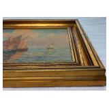 Original Gold-Framed Oil Painting by B. Major - Fishing Boat Landscape 13.5" x 11.5"