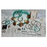 Silver Tone Costume Jewelry Collection with Aqua Accents