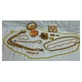 Vintage Stratton Powder Compact, Faux Pearl Necklaces, Earrings and Pin