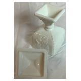 Westmoreland Grouping - Milk Glass Pedestal Compote 8" H and Pink Frosted Glass Basket 10.5" H