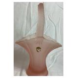 Westmoreland Grouping - Milk Glass Pedestal Compote 8" H and Pink Frosted Glass Basket 10.5" H