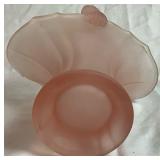 Westmoreland Grouping - Milk Glass Pedestal Compote 8" H and Pink Frosted Glass Basket 10.5" H