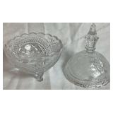 Bundle of Vintage Decanters and 3 Footed Crystal Bowl with Lid
