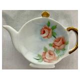 Collection of Vintage Teacups and Saucers with One Porcelain Tea Bag Holder