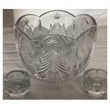 Christmas Glass Bundle of Iittala Finnish Glass Kuusi Candle Holders and Mikasa Christmas Tree Crystal Bowl
