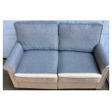 Nailhead Trim Loveseat with Pier 1 Throw Pillows and Blanket