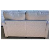 Nailhead Trim Loveseat with Pier 1 Throw Pillows and Blanket