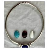 Milor Italy .925 Sterling SIlver Slide Pendant Necklace with 4 Interchangeable Stone