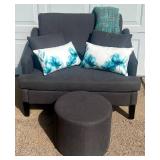 Small Lightweight Loveseat and Ottoman with Throw Pillows and Blanket