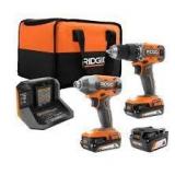 RIDGID 18V Cordless 2-Tool Combo Kit with 1/2 in. Drill/Driver, 1/4 in. Impact Driver, (3) Batteries, Charger, and Bag Customer Returns See Pictures