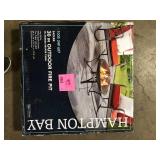 Hampton Bay Sadler 29.33 in.W Rubbed Bronze Steel Wood Outdoor Fire Pit with Cover and Poker Included     Customer Returns See Pictures