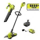 RYOBI ONE+ 18V Cordless Battery String Trimmer/Edger and Jet Fan Blower Combo Kit (2-Tools) with 4.0 Ah Battery and Charger    Customer Returns See Pictures
