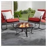 Hampton Bay Sadler 29.33 in.W Rubbed Bronze Steel Wood Outdoor Fire Pit with Cover and Poker Included    Customer Returns See Pictures