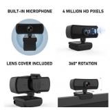 DARTWOOD 2K QHD USB Webcam with Built-in Microphone and Lens Cover (Black)