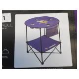 NEW Logo Brands NFL 27.6" XL Round Tailgate Table with Bottom Shelf - Minnesota Vikings NEW Logo Brands NFL 27.6" XL Round Tailgate Table with Bottom Shelf - Minnesota Vikings
