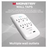 Monster Essentials Power Wall Tap Surge Protector, 6 Outlets + USB Ports White