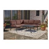 NEW Living Accents Wilshire Black Steel Deep Seating Sectional with Table Brown NEW Living Accents Wilshire Black Steel Deep Seating Sectional with Table Brown