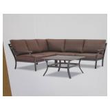 NEW Living Accents Wilshire Black Steel Deep Seating Sectional with Table Brown NEW Living Accents Wilshire Black Steel Deep Seating Sectional with Table Brown