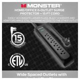 Monster 15ft Black Power Strip and Tower Surge Protector, Heavy Duty Protection, 300 Joule Rating and 6 120V-Outlets Monster 15ft Black Power Strip and Tower Surge Protector, Heavy Duty Protection, 300 Joule Rating and 6 120V-Outlets