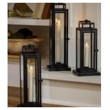 3 Pack of LED Tapered Candles in Tower Lanterns - 3 Pack - Black Finish 3 Pack of LED Tapered Candles in Tower Lanterns - 3 Pack - Black Finish