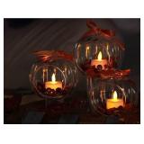 Luminara Set of Three Glass Ornaments with Flameless Tealight Candle - Harvest Luminara Set of Three Glass Ornaments with Flameless Tealight Candle - Harvest
