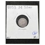 1853 US 3 CENT SILVER