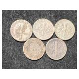 GROUP OF 5 US SILVER DIMES