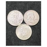 3 US SILVER HALF DOLLARS